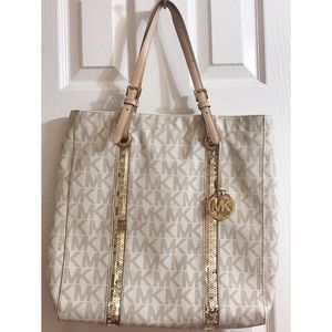 Michael Michael Kors Lmtd Gold Sequin Logo Tote